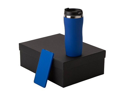 Подарочный набор c вакуумной термокружкой и повербанком С1, синий