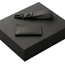 Подарочный набор Long River: картхолдер, ремешок для ключей (без лого Long River), черная коробка