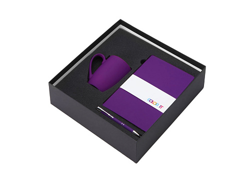 Подарочный набор с блокнотом С1, металлической ручкой и кружкой, фиолетовый - рис 2.