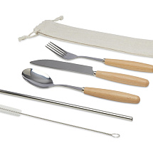 Набор столовых приборов из нержавеющей стали и бука Root из 5 предметов - Натуральный