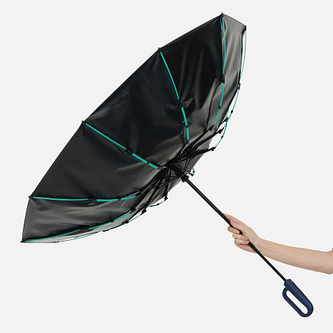 Зонт складной Skymate с УФ-защитой и ручкой-карабином, темно-синий - рис 5.