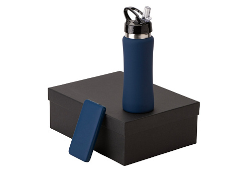 Подарочный набор с бутылкой для воды и повербанком С2, 10000 mAh, темно-синий - рис 2.