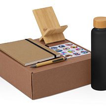 Подарочный набор с бутылкой для воды. блокнотом, ручкой и подставкой для телефона, черный