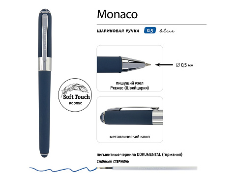 Ручка пластиковая шариковая Monaco, 0,5мм, синие чернила, темно-синий navy/серебристый - рис 3.