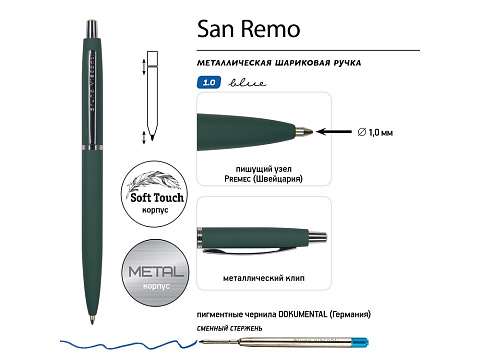 Ручка металлическая шариковая San Remo, софт-тач, 1.0 мм, зеленый - рис 3.