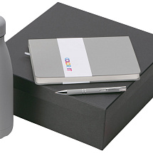 Подарочный набор с блокнотом С2, металлической ручкой и термобутылкой, серый