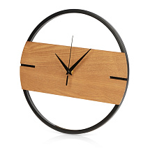 Деревянные часы с металлическим ободом, диаметр 30 см, Time Wheel горизонтальные, натуральный/черн