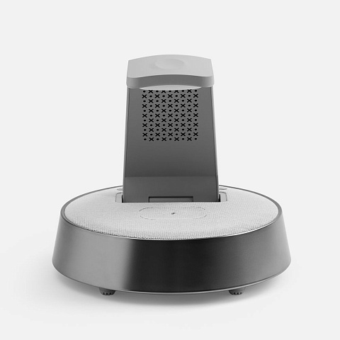 Bluetooth-колонка с беспроводной зарядкой и часами netEnergy, серая - рис 5.