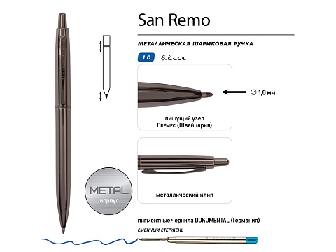 Ручка металлическая шариковая San Remo, вороненая сталь - рис 3.