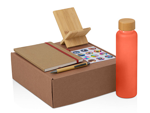 Подарочный набор с бутылкой для воды. блокнотом, ручкой и подставкой для телефона, красный