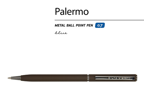 Ручка Palermo шариковая  автоматическая, коричневый металлический корпус, 0,7 мм, синяя - рис 2.