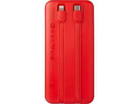 Внешний аккумулятор со встроенными кабелями Фрэйм, 10000мач, красный - рис 4.