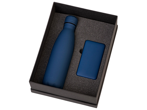 Подарочный набор с термобутылкой и повербанком С2, темно-синий - рис 2.