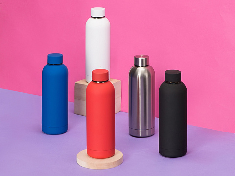 Вакуумная термобутылка Cask Waterline, soft touch, 500 мл, тубус, красный - рис 8.