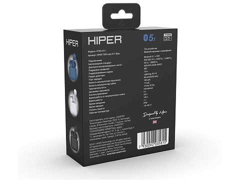 Беспроводные наушники HIPER TWS Lazo X11 Blue (HTW-LX11) Bluetooth 5.3 гарнитура, Синий - рис 3.