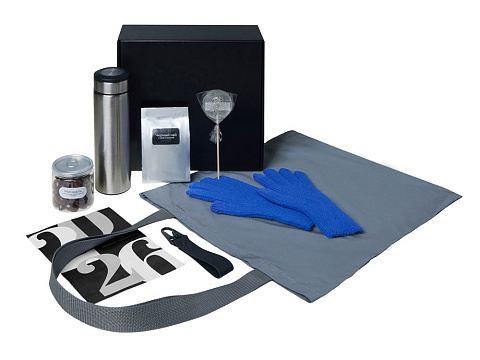 Подарочный набор с перчатками, термосом и чаем, синий - рис 2.