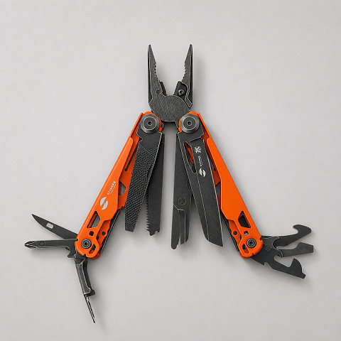 Мультитул Stinger, 107 х 19 мм, 19 функций, сталь, оранжевый корпус, стоунвош, в картонной коробке, в комплекте нейлоновый чехол