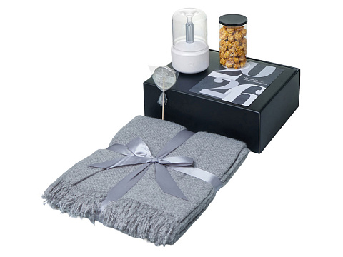 Подарочный набор с пледом, увлажнителем и попкорном, серый - рис 2.
