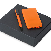 Подарочный набор c пластиковой ручкой, повербанком С1, 5000 mAh, оранжевый