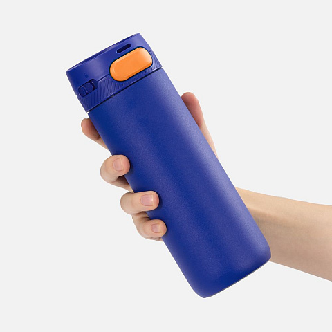 Термостакан X1 с цветной кнопкой, синий с оранжевым - рис 5.