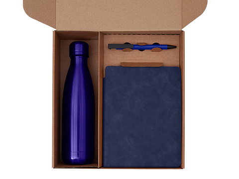 Подарочный набор с термобутылкой, блокнотом, ручкой и чаем, синий - рис 2.