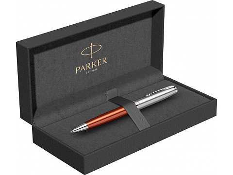 Шариковая ручка Parker Sonnet Essentials Orange SB Steel CT, цвет чернил black, перо: M, в подарочной упаковке. - рис 6.