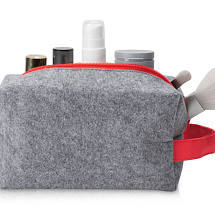 Косметичка из РПЕТ фетра с ручкой Felt, серый с красным