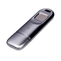 Металлическая флешка со сканером отпечатков пальцев в подарочной упаковке на 128 Гб, серебристый