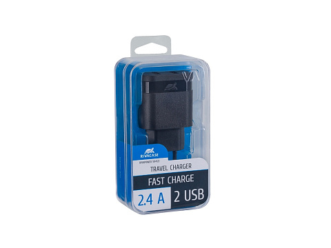 Сетевое зарядное устройство, 2 USB / 2.4 A, черный