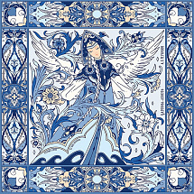 Платок Царевна-Лебедь 100% шелк, синий