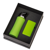 Подарочный набор с бутылкой для воды и повербанком С1, 5000 mAh, зеленое яблоко